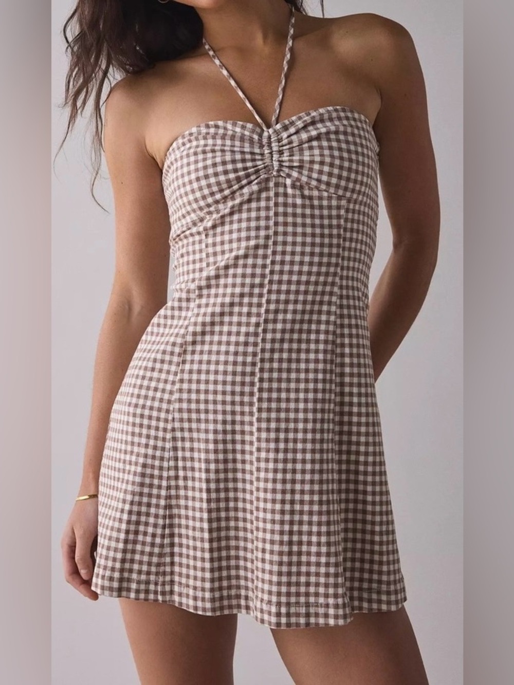 URBAN OUTFITTERS Kimchi Blue Cate Y-Neck Halter Mini Dress Gingham XL NEW NWOT